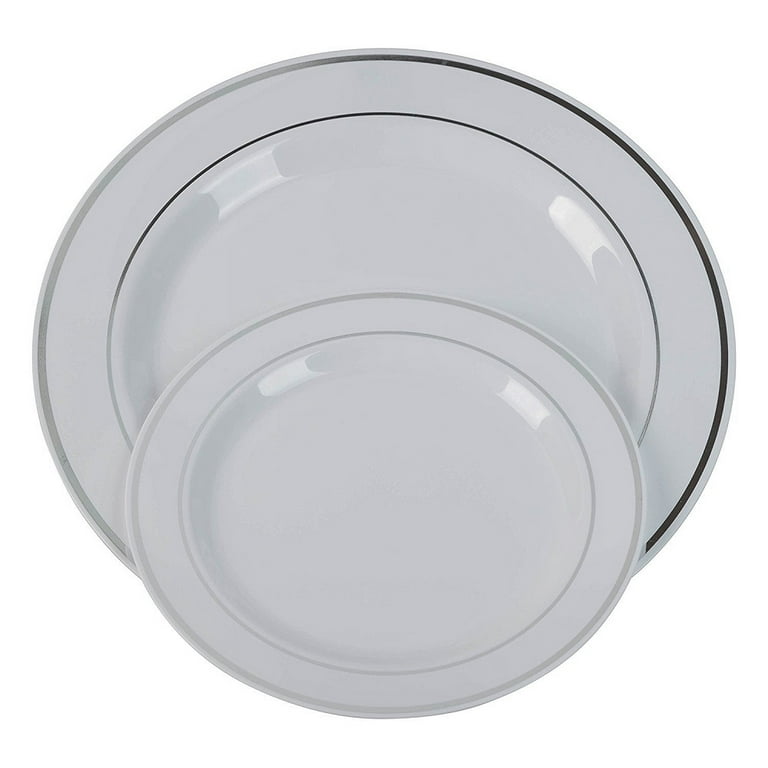 Crown Display Plastic Disposable Dinnerware Set 60 Pcs Wedding Party Disposable Dinner Plates Set of 30 Plastic Dinner Plates and 30 Plastic