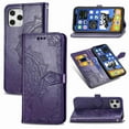 thumbnail image 1 of Dteck For Apple iPhone 12 Pro / 12 6.1" [Flower Embossed] PU Leather Wallet Flip Folio Protective Case Cover with Card Holder and Stand, Purple, 1 of 4
