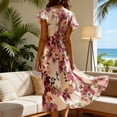thumbnail image 6 of Gamivast Wedding Guest Dresses for Women Flowy Flutter Sleeve V Neck Midi Dress Elegant A Line Party Dress Large Floral Print Cocktail Vacation, 6 of 6