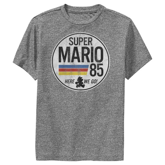 Boy's Nintendo Super Mario Retro Rainbow Ring  Performance Graphic Tee Charcoal Heather Large