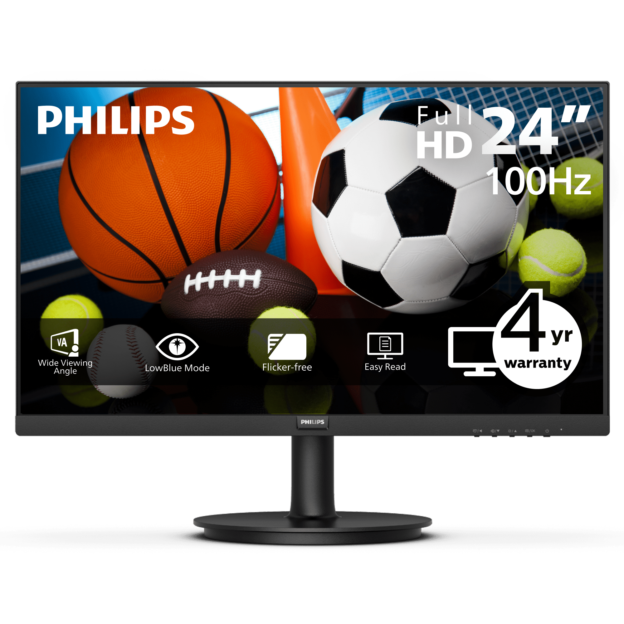 PHILIPS 241V8LBS 24" Frameless Full HD (1920 x 1080) 100Hz Monitor, VESA, HDMI x1, VGA Port x1, Eye Care, 4 Year Advance Replacement Warranty