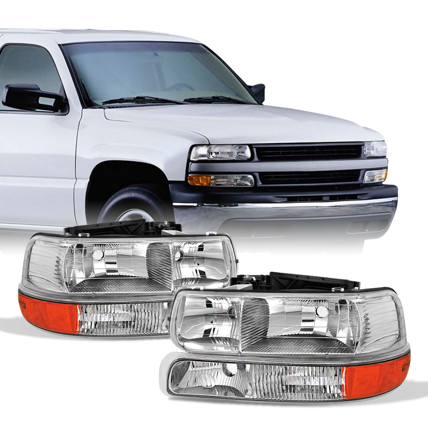 For 99-02 Silverado 00-06 Tahoe Suburban Clear LED Bumper Signal Lights Lamps 