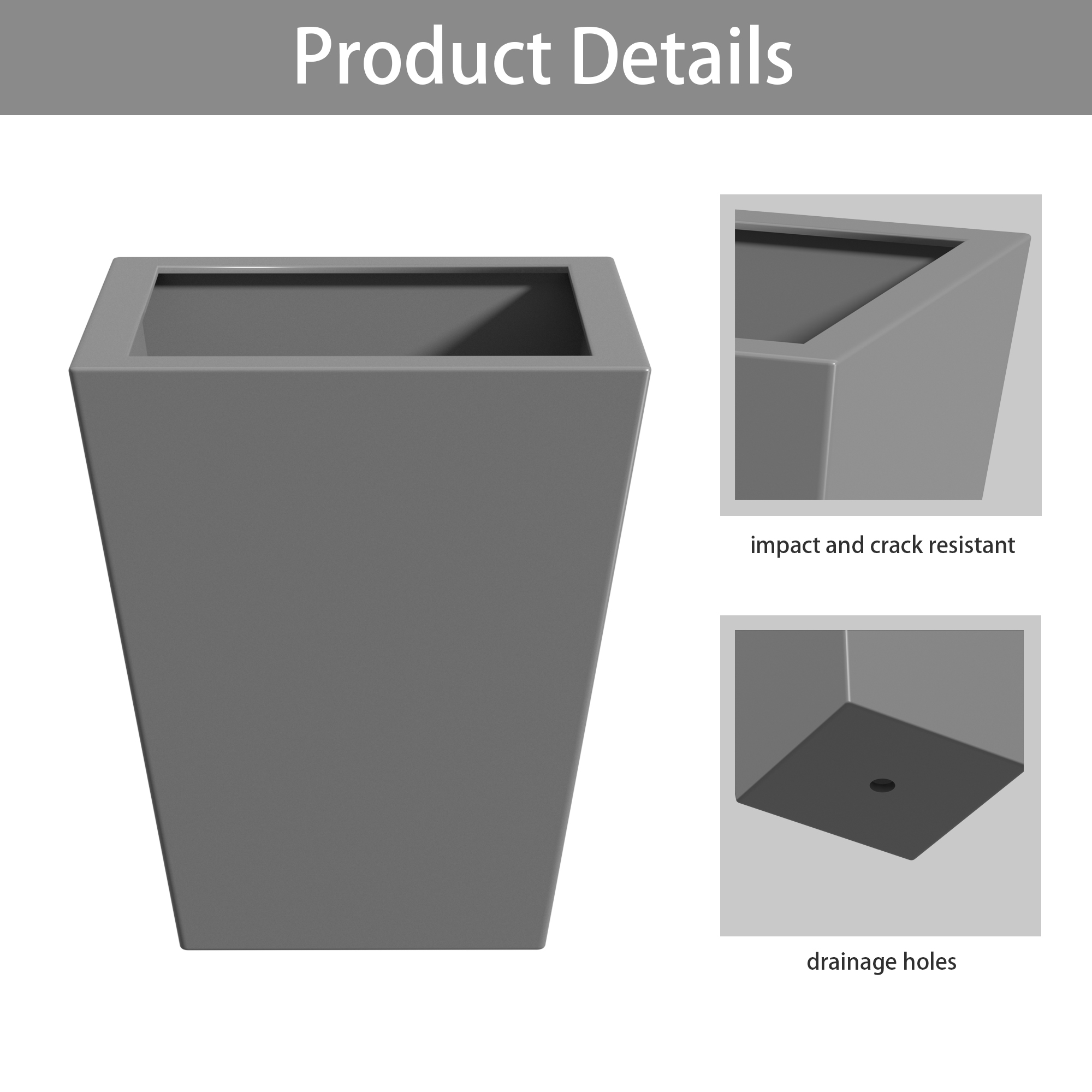 MAYEERTY 22*19*19" Gray Modern Metal Cone Planter with Drainage Hole for Outdoor Gardening, Patio & Balcony