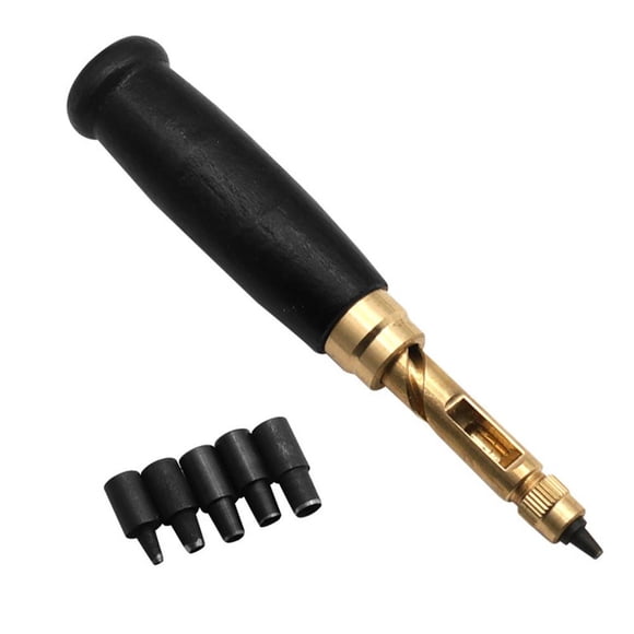 Leather Hole Punch Tool with Wooden Handle, 6 Interchangeable Tips 1.5mm/2mm/2.5mm/3mm/3.5mm/4mm, Manual Punch for Belt Bag Wristband, DIY Craft Leather Sewing Tool