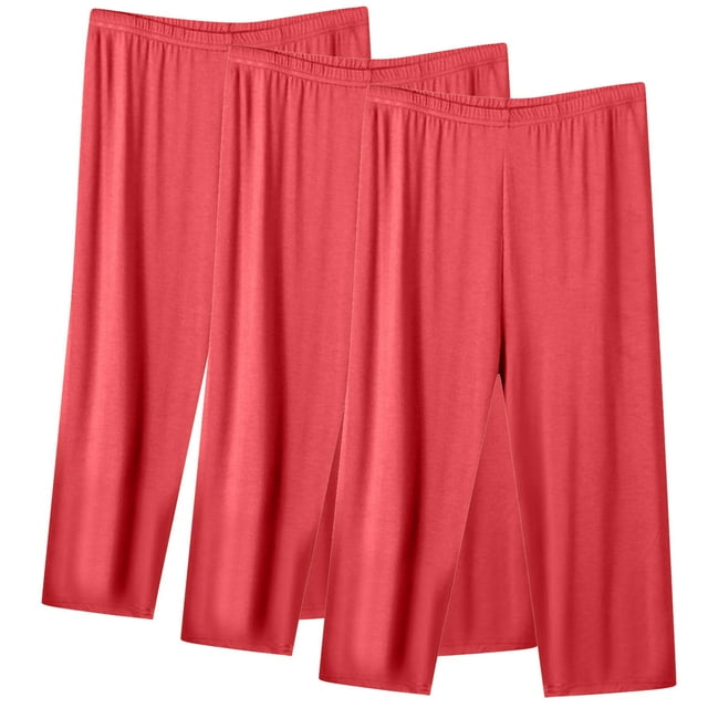 Diufon 3PCS Plus Size Womens Capris Pants Elastic Waist Wide Leg Pants Solid Color Lounge Pants