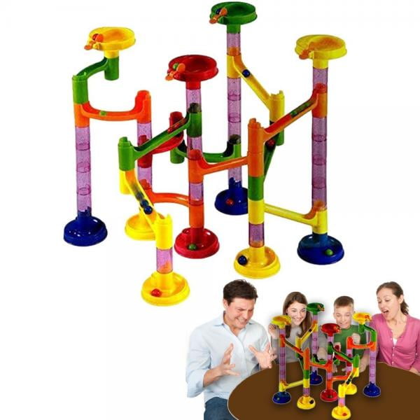 58 Piece Marble Run Race Set Building Blocks Construction Toy Game Glass Marbles 