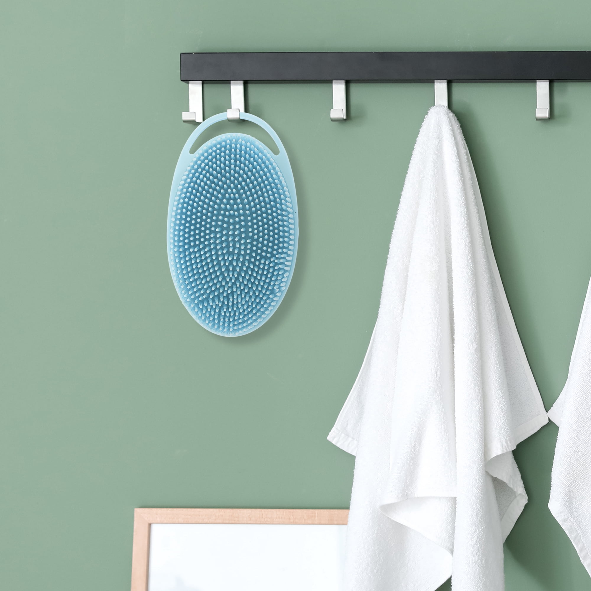 Unique Bargains Hangable Oval Bath Brush Shower Brush 1 Pc Light Blue
