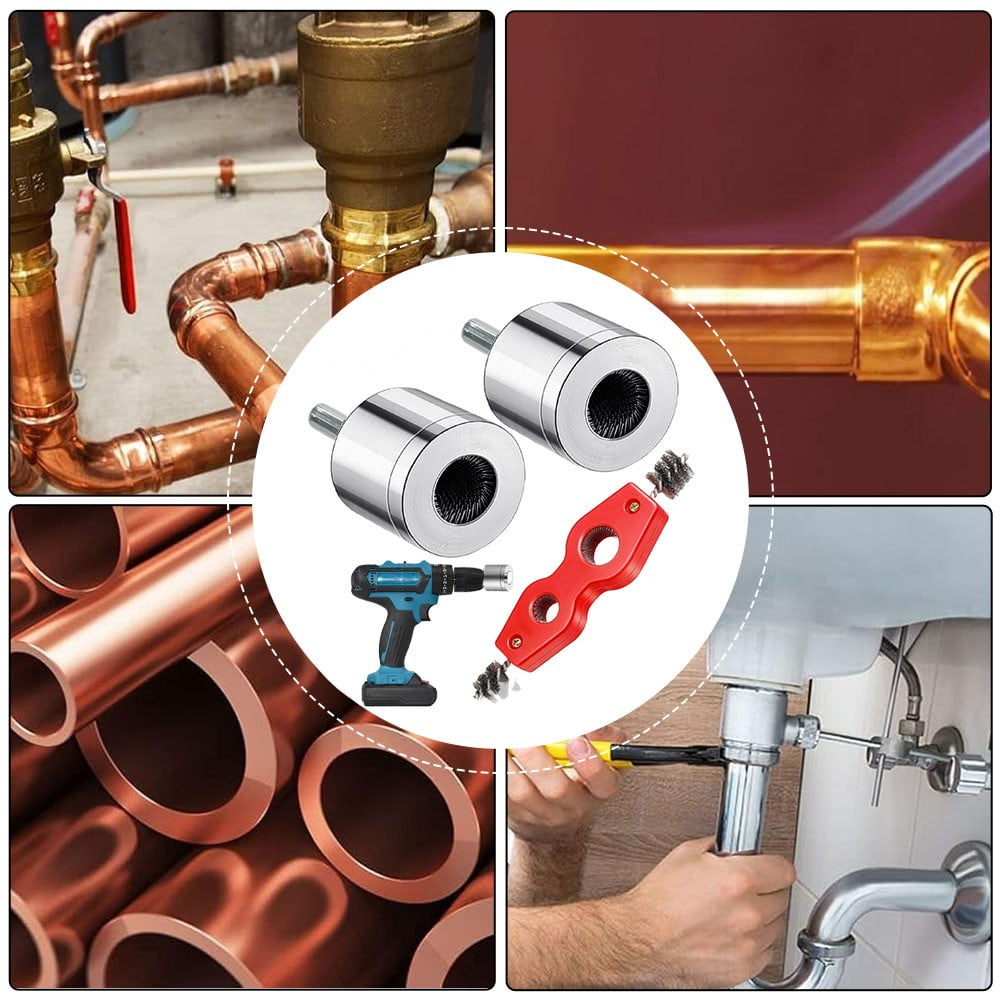 Copper Pipe Cleaner for Drill 15+22Mm Plumbing Cleaning Metal Tube Battery Brush 15Mm