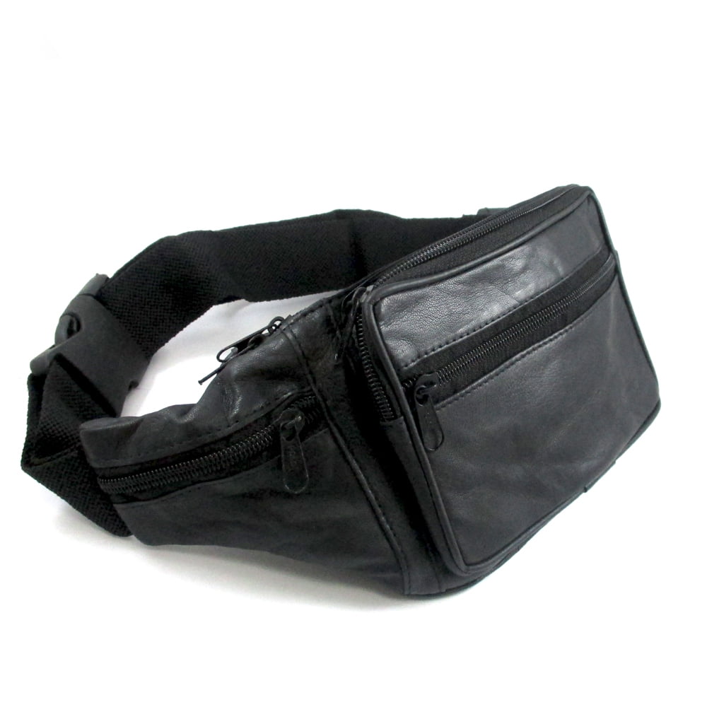 black leather fanny pack womens