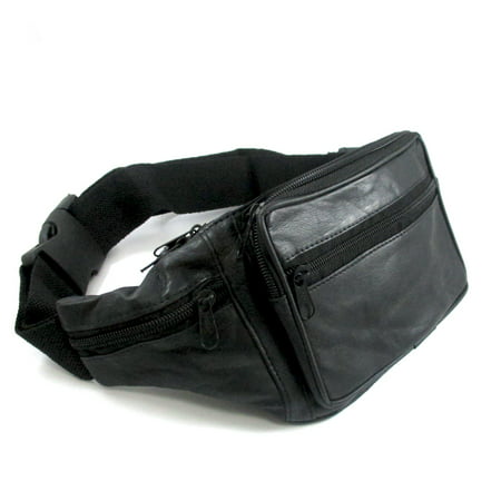 ATB - Black Leather Fanny Pack Belt Waist Pouch Hip Travel Purse Large Mens Womens New - 0