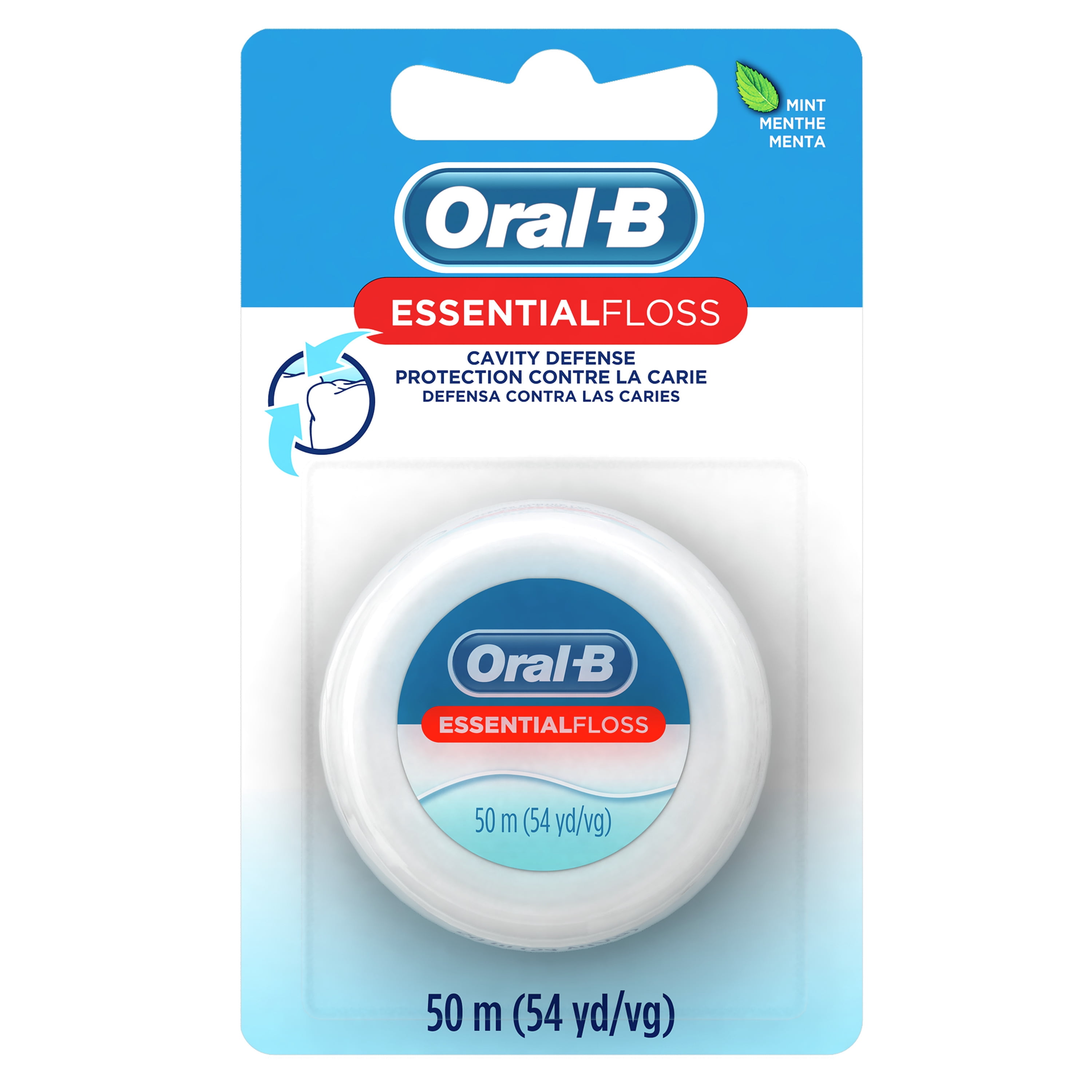 Oral-B EssentialFloss Mint Dental Floss, Cavity Defense, Waxed, 50m