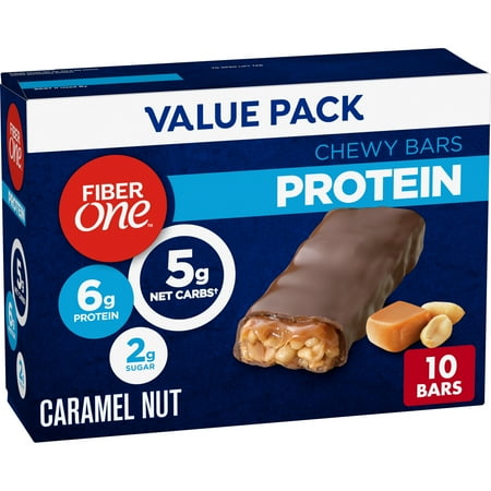 Fiber One Chewy Protein Bars, Caramel Nut, Protein Snacks, 10 ct