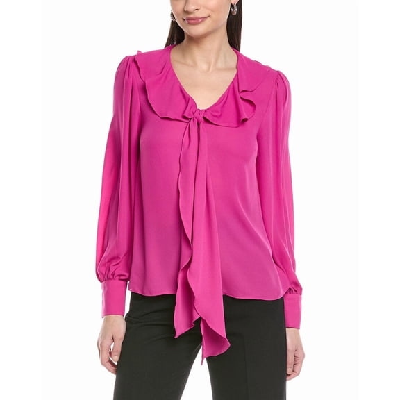 CeCe womens  Ruffle Tie V-Neck Top, l, Purple