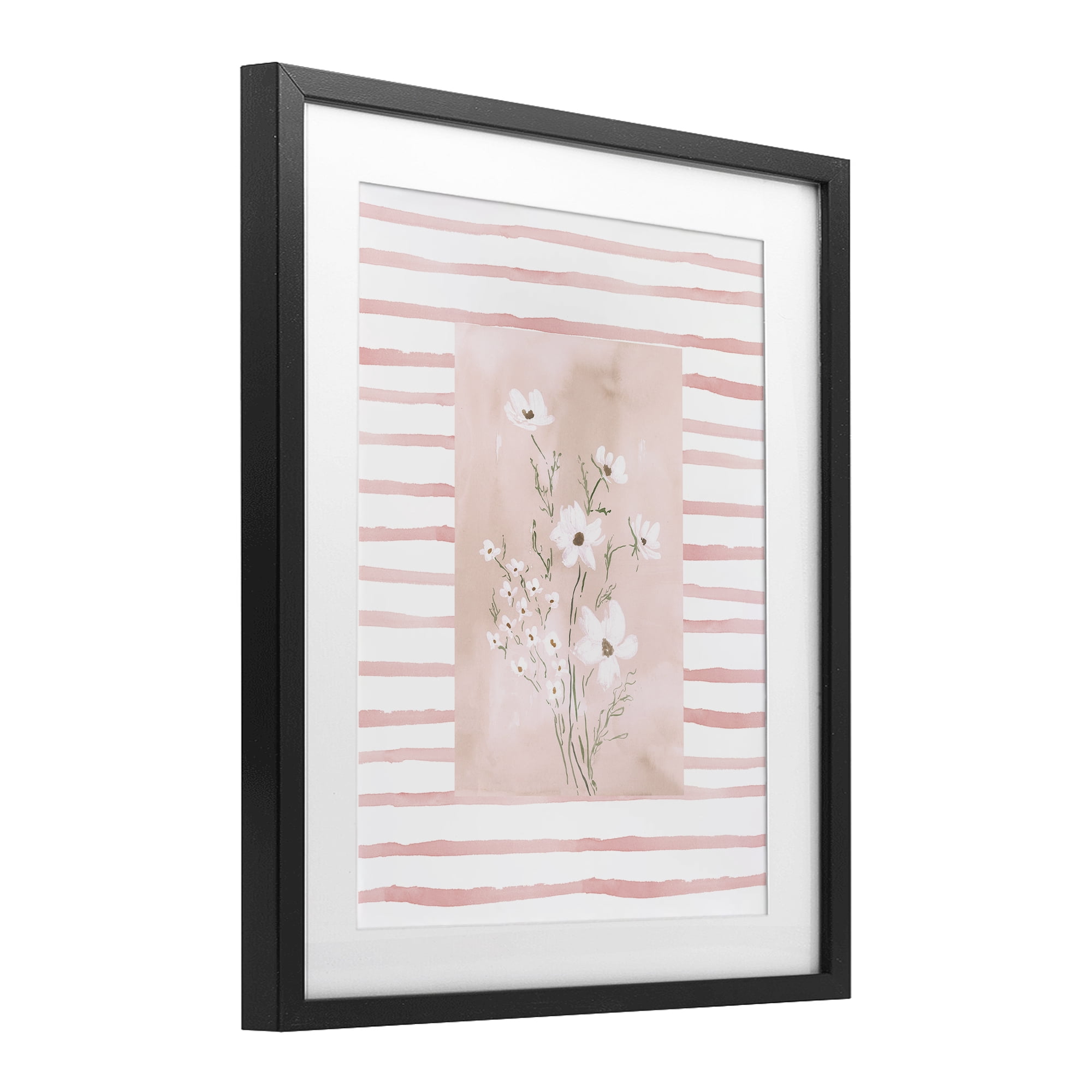 Stupell Industries White Cosmos on Pink Stripes Black Framed Print Under Glass, design by Lucille Price