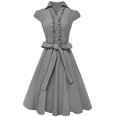 thumbnail image 1 of Peach Couture 100% Cotton Ruffle Neck Self Tie Cap Sleeve Knee Length Sundress Grey Small, 1 of 1