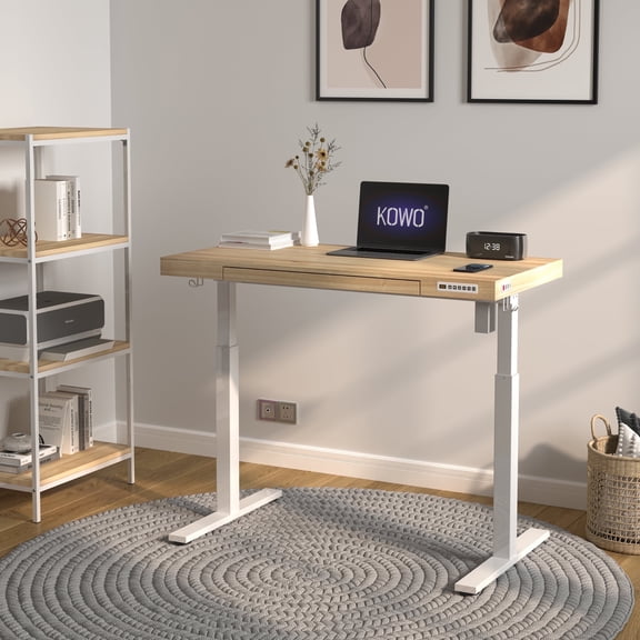 48" K305 Electric Height Adjustable Standing Desk, Natural/White