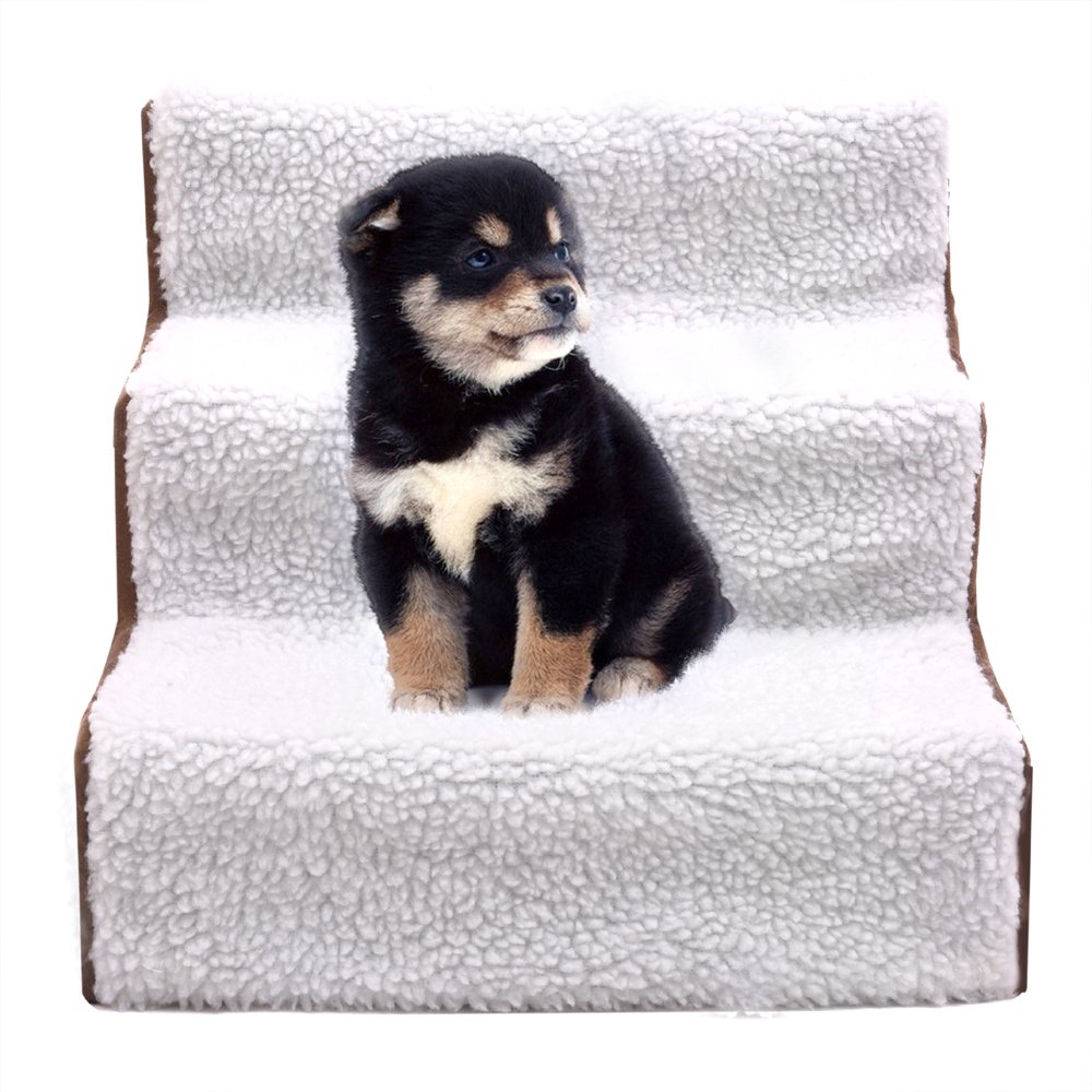 Coziwow White Pet Stairs Removable Washable Pets Ramp Ladder 3 Steps Indoor Dog Cat Steps for