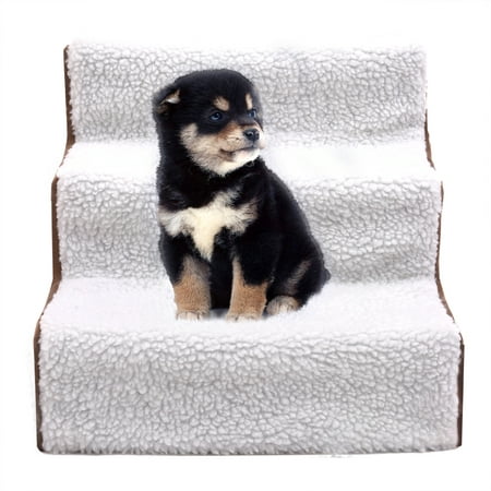 Jaxpety White Pet Stairs Removable Washable Pets Ramp Ladder 3 Steps Indoor Dog Cat Steps for Puppies Up to 55