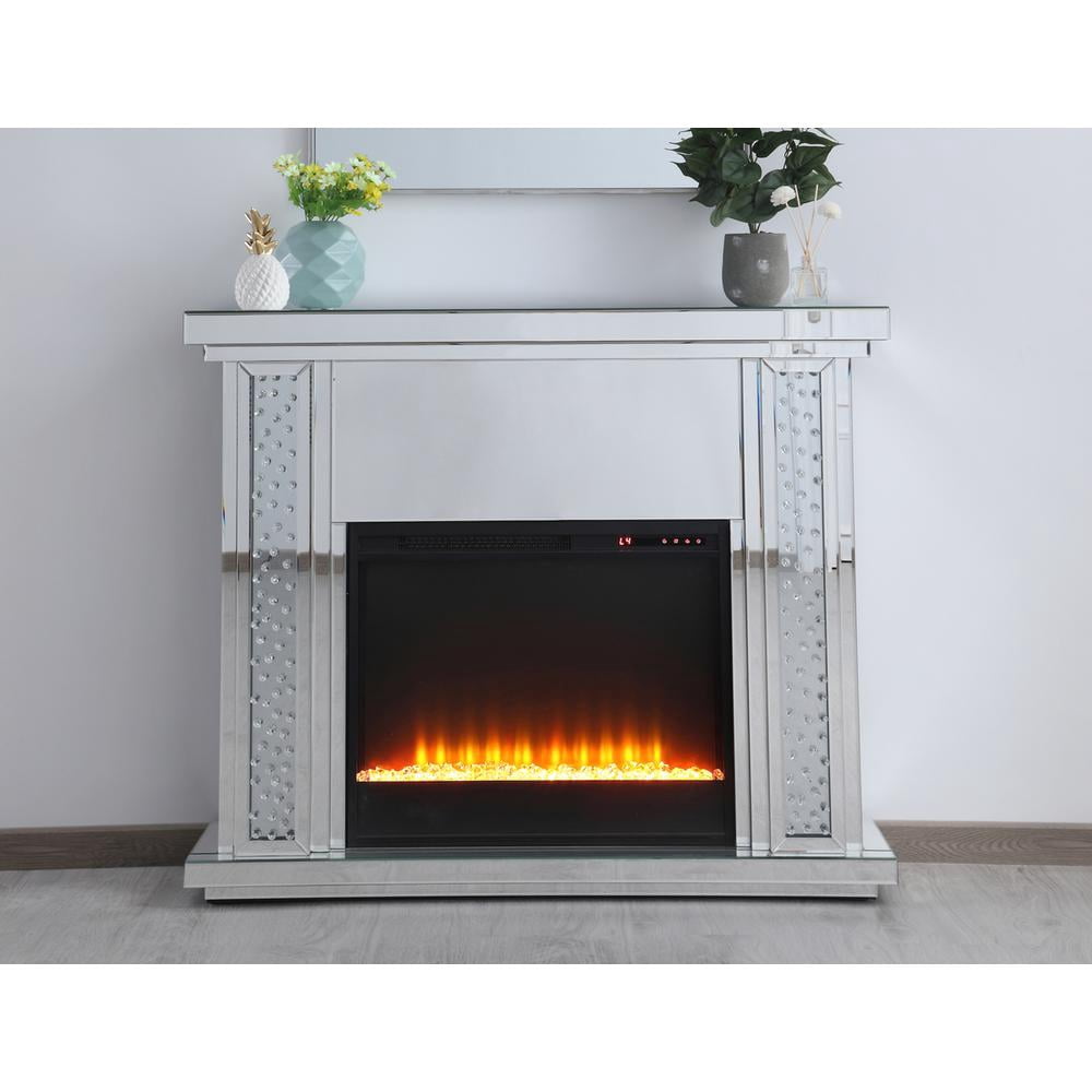 47.5 in. Crystal mirrored mantle with crystal insert fireplace
