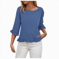 thumbnail image 3 of Godom Crewneck Shirts Women 3/4 Sleeve Casual Loose T-Shirts Summer Solid Tunic Tops Tees, 3 of 7