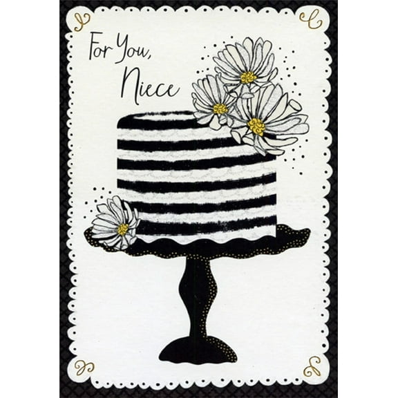 Designer Greetings Black and White Cake with Yellow and White Flowers Niece Birthday Card