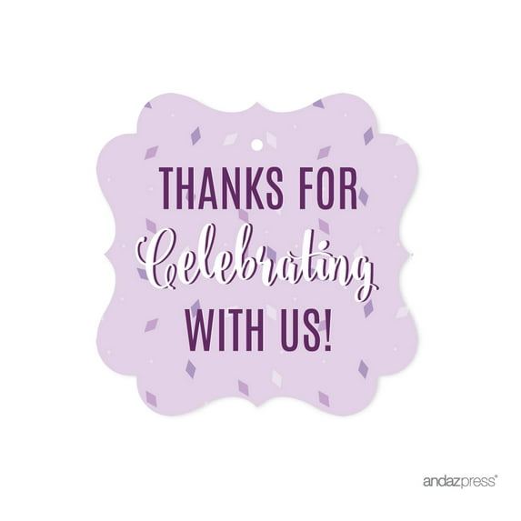 Lavender, Plum, Royal Purple Wedding Party, Fancy Frame Gift Tags, Thanks for Celebrating With Us!, 24-Pack