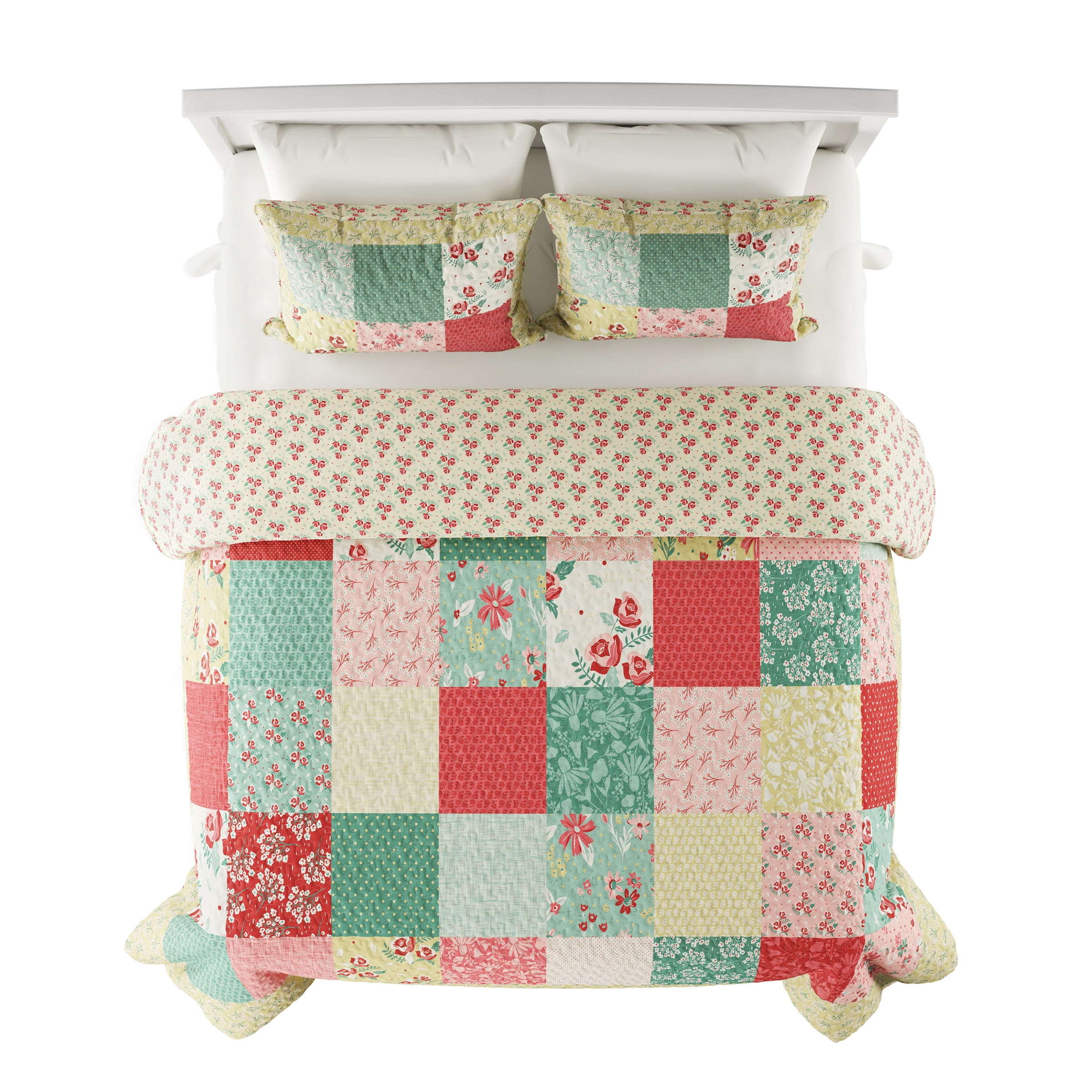 2-Piece Quilt Bed Set– Sweet Dreams Patchwork Pastel Floral Print by Somerset Home (Twin XL)