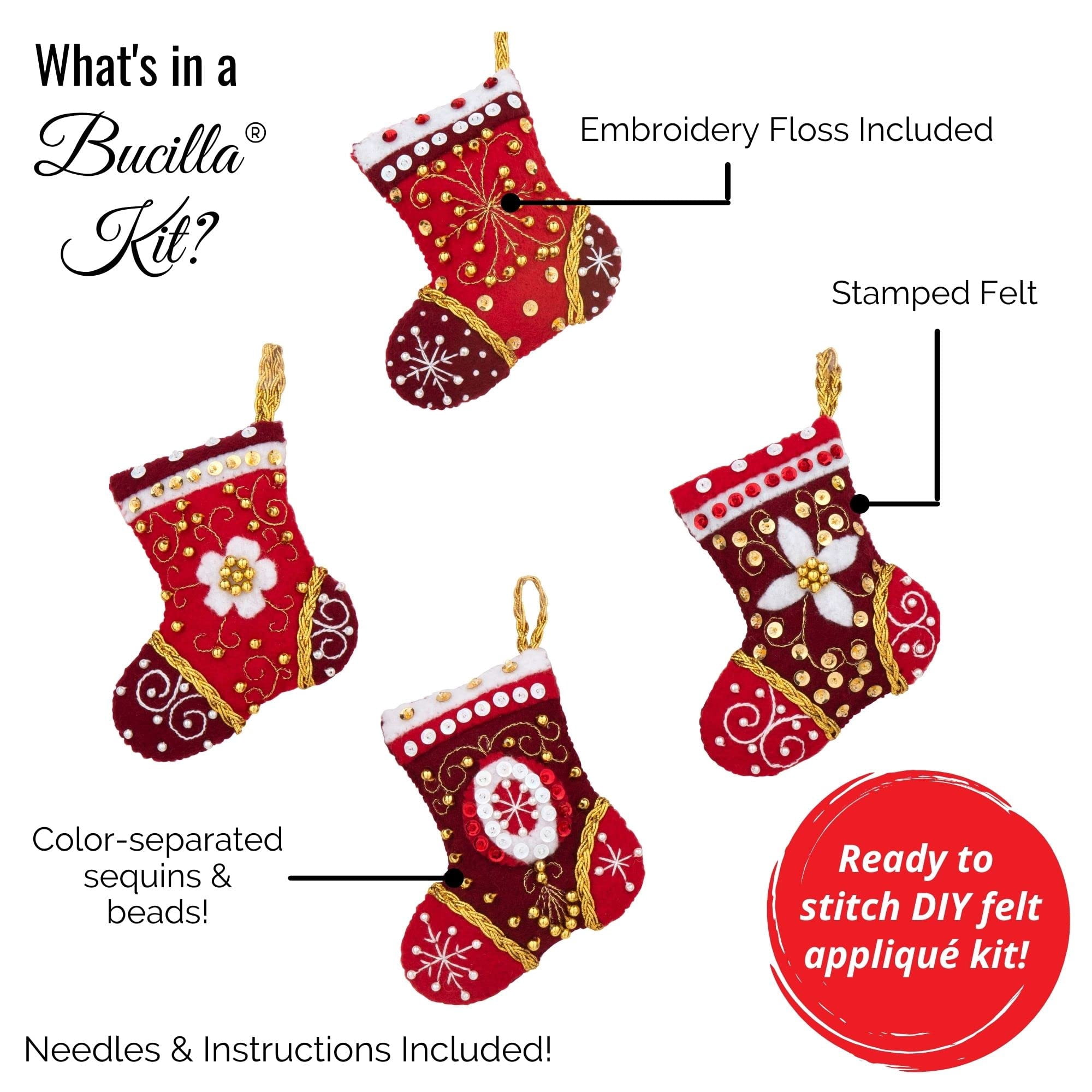 Bucilla Holiday Favorites 6 Count Felt Applique Ornament Kit