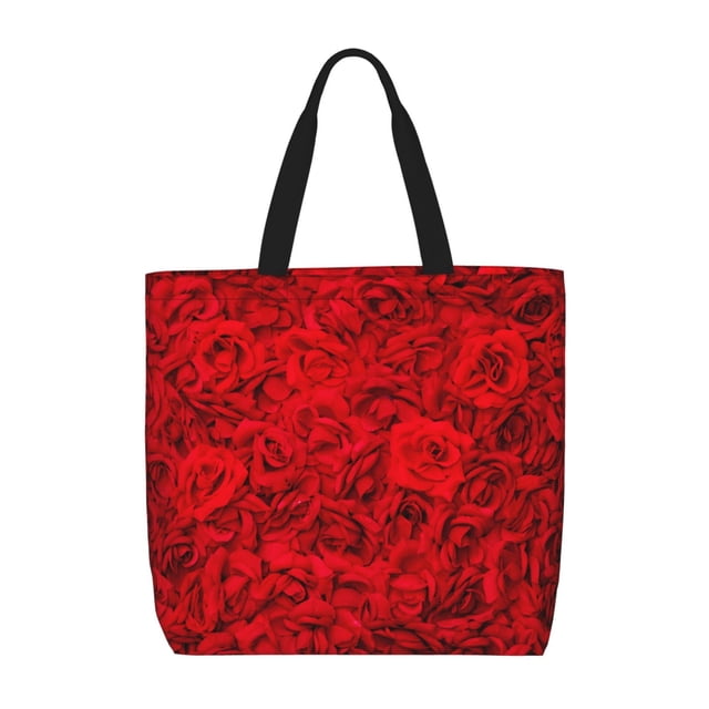 Fotbe Red Rose Bolsa Tote con Estampado para Mujer, Bolsos con Cremallera, Bolsa de Hombro Casual de Gran Capacidad con Bolsillos Internos