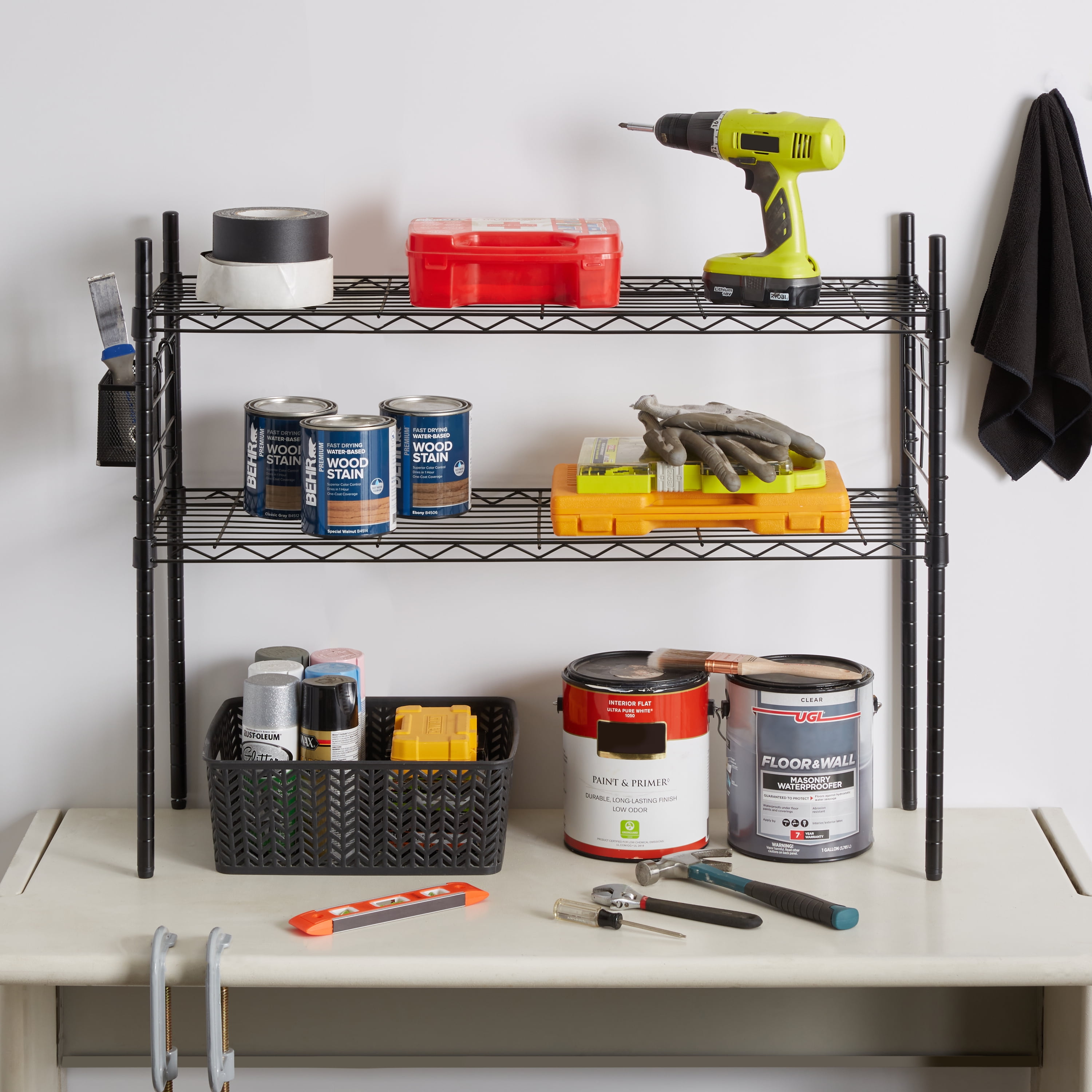 Organize It All Steel Etagere Adjustable Storage Shelves in Black