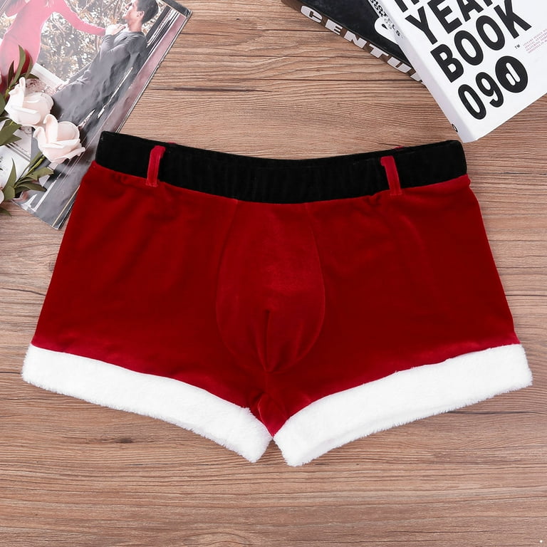 Men's Christmas Underwear Holiday Santa Claus Boxer Briefs Velvet