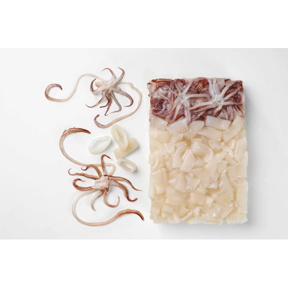 Pana Pesca Fully Cleaned Squid Loligo Ring and Tenticles - 5/8 inch Wide Cut, 2.5 Pound - 4 per case.