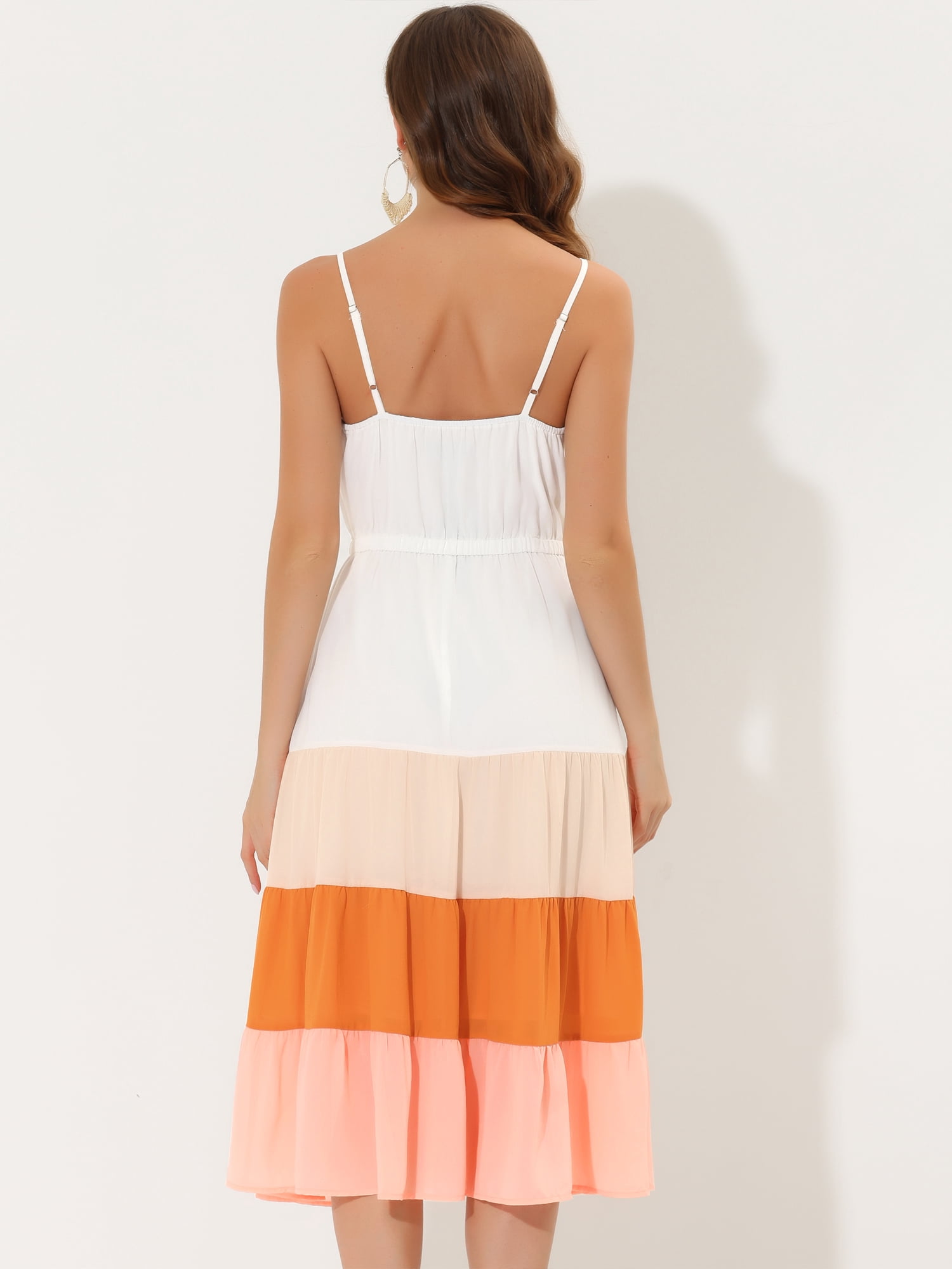 DARING DIVA Women's V Neck Sleeveless Elastic Waist Maxi Dress XS White Pink