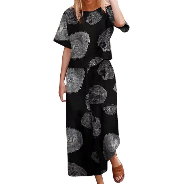 Conjunto de 2 Piezas de de Corta para Mujer, Cuello Redondo, Pantalones de Pierna , Talla Grande, para Verano Anillos Negros 4XL