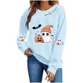 thumbnail image 2 of FAVIPT Halloween Graphic Sweatshirts for Women Cute Pumpkin Ghost Print Pullover Long Sleeve Crew Neck Soft Sweatshirt Sky Blue,S, 2 of 6