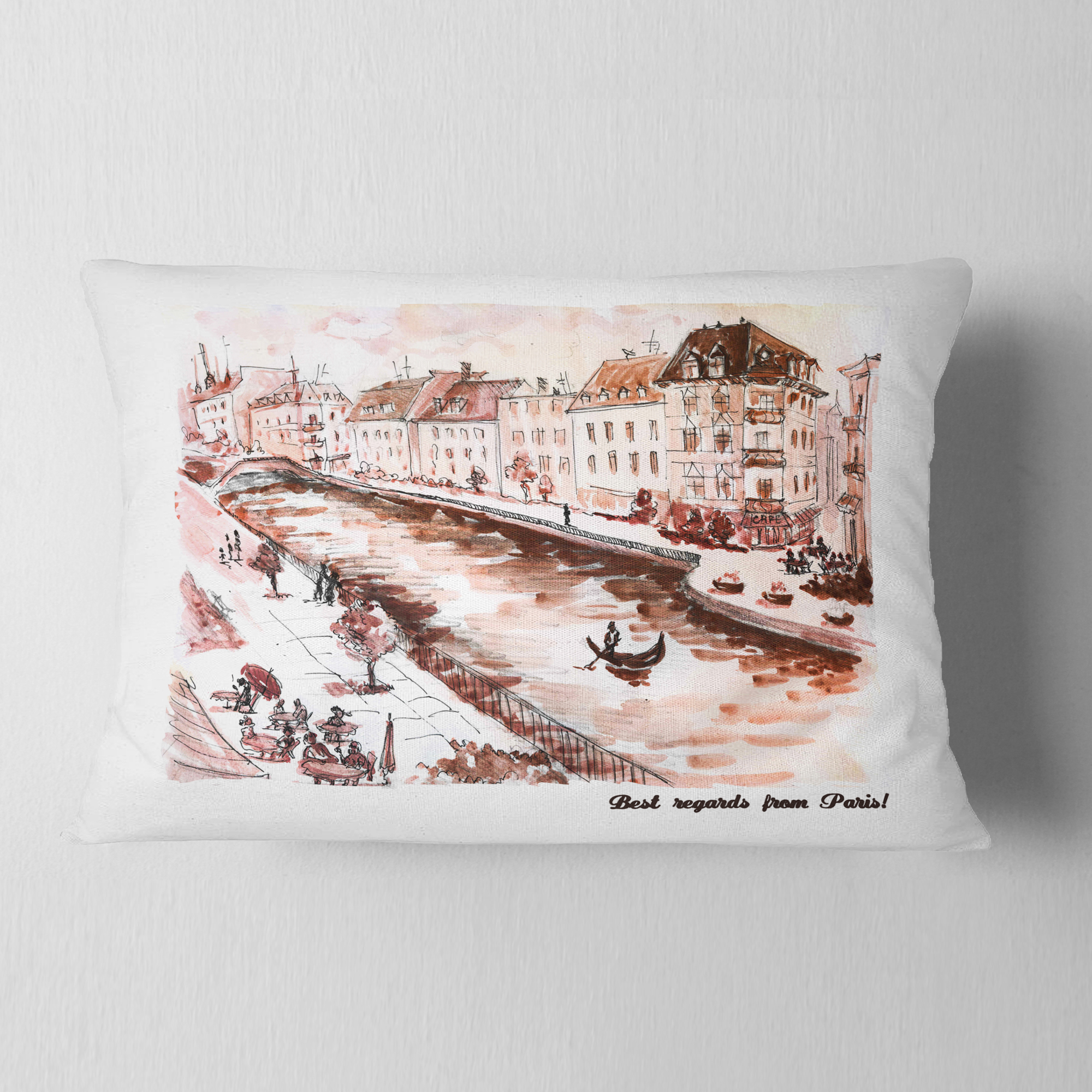 Designart Sepia Hand Drawn Sketch of Paris - Cityscape Throw Pillow - 12x20