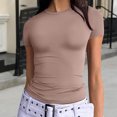 thumbnail image 2 of Staron Women's Short Sleeve T-Shirt Solid Color Crewneck Casual Pullover Top Plus Size Fashion Basic Tee, Khaki S, 2 of 7