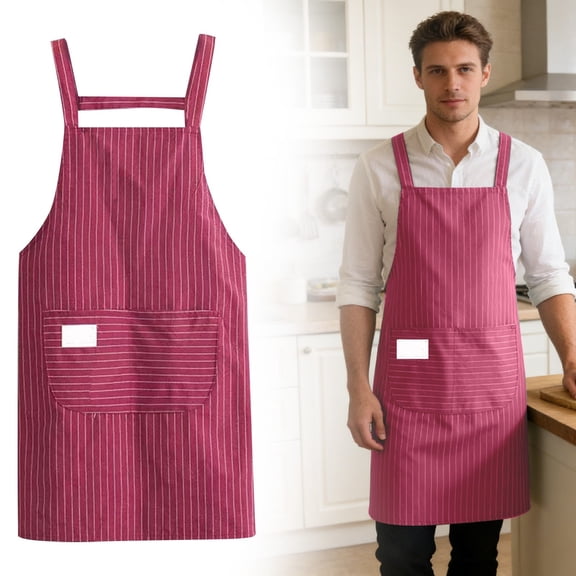 Zoowood Apron with Pockets Kitchen Cooking Apron for Women Men Adjustable Bib Chef Apron for Restaurant Workshop Baking Stripes Hot Pink