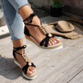 thumbnail image 4 of Platform Wedge Sandals for Women 2025 Rhinestones Pearl Flower Beach Summer Open Toe Strappy Dress Sandals, 4 of 6