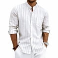 thumbnail image 5 of XUNKUSGA Long Sleeve Shirts for Men Regular Fit Soft Cotton Linen Mandarin Collar Button Down Dress Shirt Classic Striped Business Casual Mens Shirts with Pocket White XL, 5 of 9