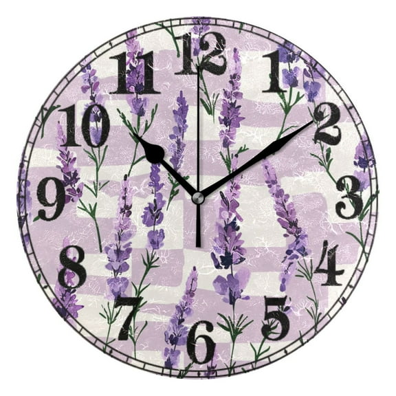 Lavender Flowers Silent Wall Clock 10" Non-Ticking Battery Clock