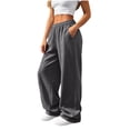 thumbnail image 2 of MLCDZ Womens Sweatpants Wide Leg Lightweight Drawstring Casual Baggy Pants Elastic High Waist with Pockets Workout Hiking Trousers, 2 of 6