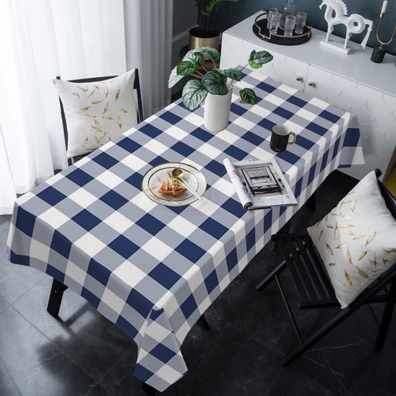 Navy Blue White Plaid Tablecloth Rectangle Table Cloth 60x120 , Waterproof Tablecloth Outdoor Table Cloth, Farmhouse Checkered Buffalo Washable Table Cover for Kitchen Dining Party