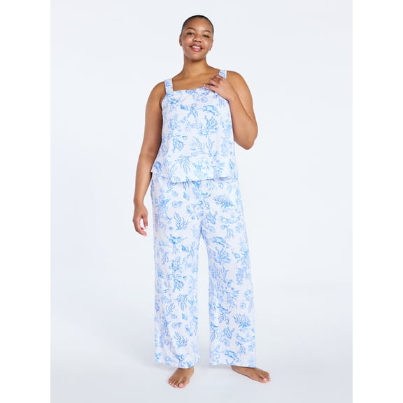 Joyspun Women's Wide Strap Cotton Tank Top and Pants Pajama Set, 2-Piece, Sizes XS-3X
