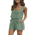 thumbnail image 2 of Women 2 Piece Outfits Linen Matching Set Vest Crop Tank Tops with Shorts Summer Going Out Trendy Vacation Set, 2 of 7
