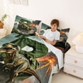 thumbnail image 3 of Metsweet Dino Tyrannosaurus Rex Queen Sheets 4 Pieces, Volcano Letter B Queen Sheet Sets, Green Brown,1 Fitted Sheet, 1 Flat Sheet and 2 Pillowcases, 3 of 5