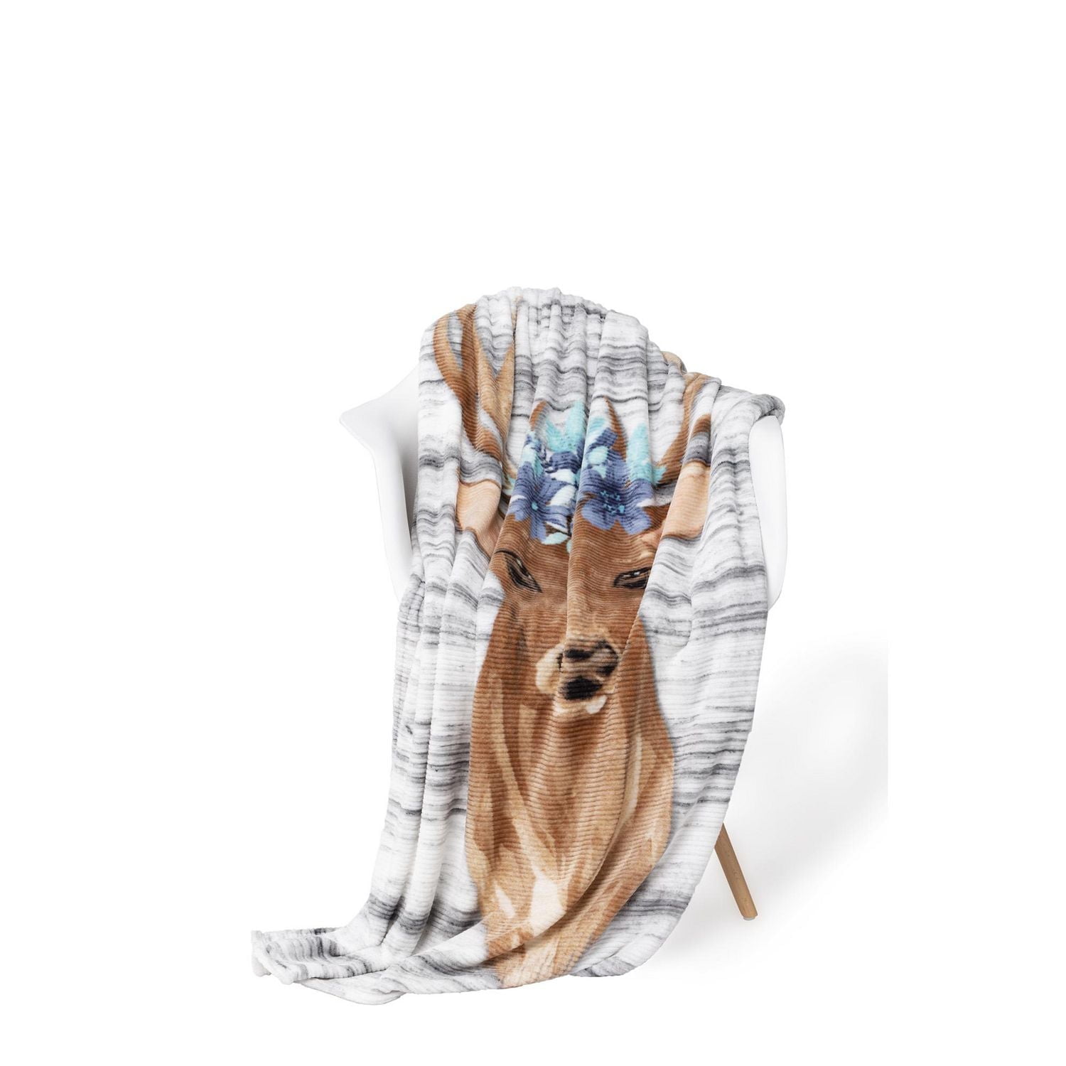 Safdie & Co. Throw Ribbed Flannel Print Floral Deer