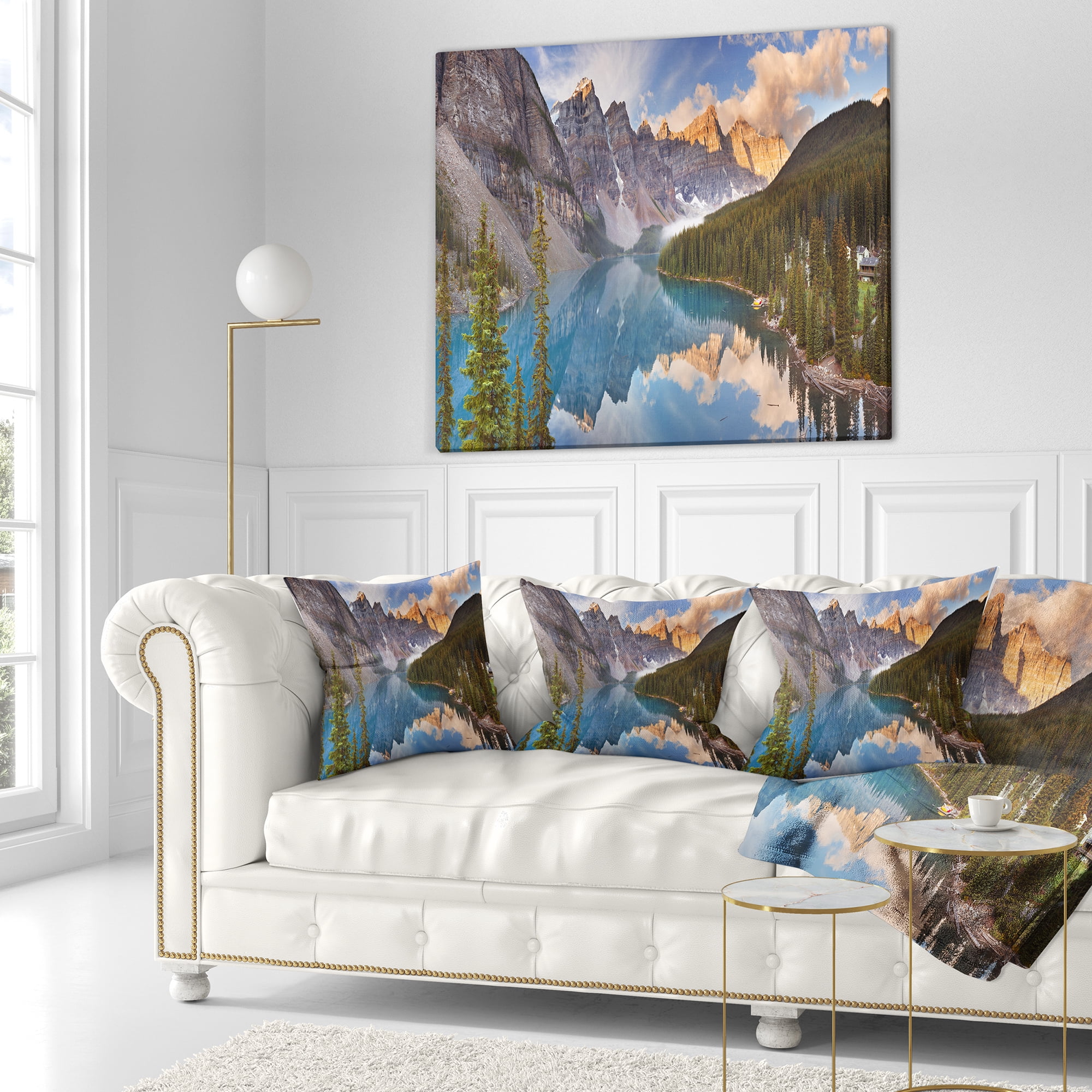 Designart Moraine Lake in Banff Park Canada - Landscape Printed Throw Pillow - 18x18