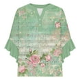 thumbnail image 4 of Womens 3/4 Length Sleeve Blouses with Ruffle Cuffs V-Neck Functional Button Front T Shirts Loose Floral Print Casual Blouse Trendy 3/4 Sleeve Tops Work Dressy Tunic Tops, T-Color, S, 4 of 5