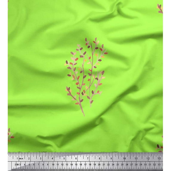 Soimoi Green Rayon Crepe Fabric Artistic Leaves Fabric Prints By Yard 46 Inch Wide